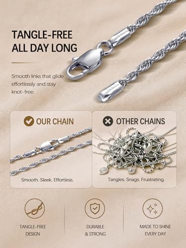 Andsion 925 Sterling Silver Chain Necklace for Women, Silver Necklace Chain for Women, 1.5mm Dainty Non Tarnish & Hypoallergenic Rope Chain Women's Chain Necklaces 16 Inch - Thumbnail 2