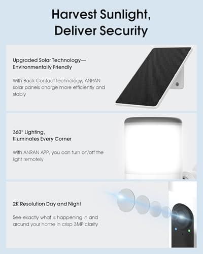 ANRAN Solar Security Cameras Wireless Outdoor with Light,2K Porch Floodlight Camera with Color Night Vision & AI Motion Detection,2-Way Talk Spotlight Siren Alarm,Compatible with Alexa - Thumbnail 4
