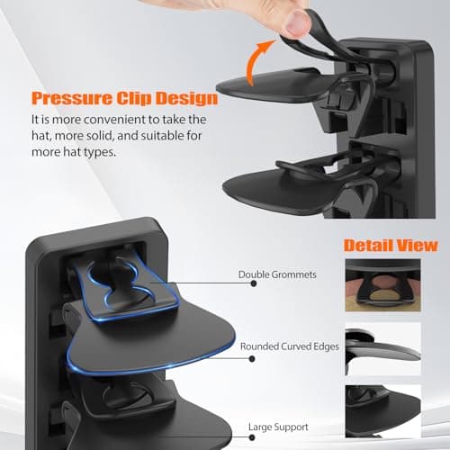 HeQe Hat Organizer for Baseball Caps Hold Up to 40 Hats, 2 Pack Hat Rack for Wall, Strong Adhesive Hat Storage Display Holder for Closet Door and Wall (Black) - Thumbnail 2