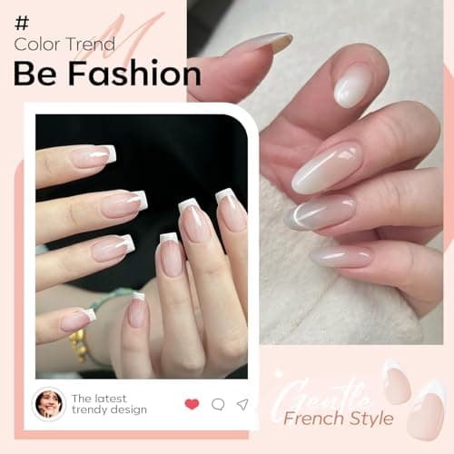 modelones Gel Nail Polish Set 2 Pcs 15ml Jelly Nude Pink and Milky White Gel Polish, French Manicure Base Gel Bubble Bath UV Soak Off Nail Gel for Gradient Nail Art, DIY Home or Salon - Thumbnail 2