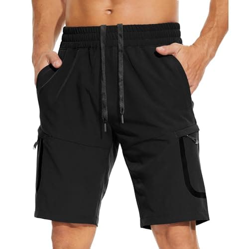 MOURCE Men's Hiking Shorts 9" Quick Dry Lightweight Elastic Waist Fishing Golf Outdoor Shorts, Black 2XL - Image 1