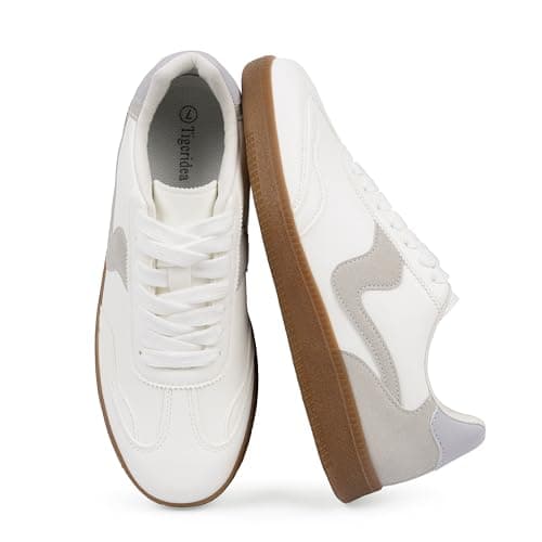 Tigeridea Women's Fashion Sneakers Comfortable Tennis Shoes Womens Casual Shoes Lace up Slip on GreyWhite Sneakers for Women Size 8 - Image 1
