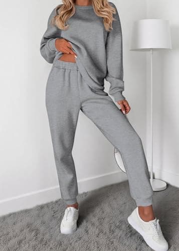 KIRUNDO Sweatsuits Women 2 Piece Outfit Matching Workout Lounge Sets Spring Fall Clothing Tracksuit Airport Travel Outfits(Grey,Small) - Thumbnail 3