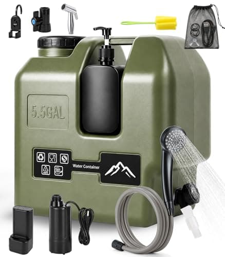 SUNCUCU Portable Shower for Camping with Water Jug, Electric Rechargeable Camping Shower, 5.5-Gal Food Grade Water Container IPX7 Waterproof Outdoor Camp Pump for Hiking Beach, Travel, Pet Bath