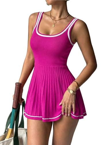 LOOKBOHO Women's Athletic Knitted Dress 2026 Golf Tennis Workout Outfits Summer Pleated Mini Dresses Pink m - Image 1