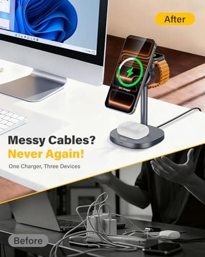 25W Fast Wireless Charger Stand for Apple MagSafe Charger, 3 in 1 Charging Station with TEC Cooling, Magnetic Wireless Charger for iPhone17/16/15/14/13/12, Apple Watch, AirPods, Gifts for Men - Thumbnail 2