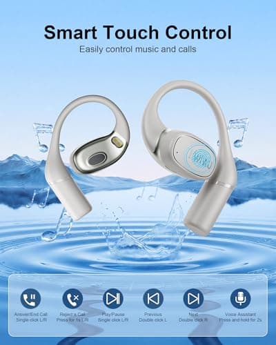 RICHJOY Open Ear Headphones,Bluetooth Wireless Earbuds with 2 Mics,Touch Control,ENC Noise Cancelling,HiFi Stereo Sound Sport Earbuds for Gym Cycling,Compatible with iPhone and Android(Beige) - Thumbnail 4