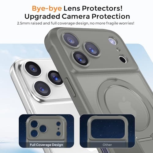 MOCCA Design for iPhone 17 Pro Max Case, Compatible with Magsafe [Premium Invisible Magnetic Ring Stand] [Military Drop Protection] Full Camera Guard Translucent Matte Slim Phone Cover,Titanium Gray - Thumbnail 3