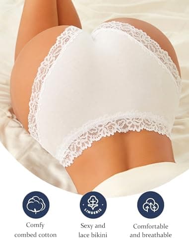 ALL OF SHE Womens Cotton Underwear Cheeky Bikini Panties Sexy Lace Briefs Soft Stretch Lingerie Sets ropa interior mujer - Thumbnail 4