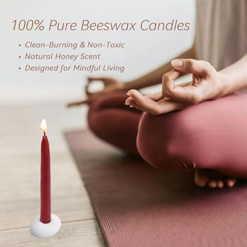 20 Minute 100% Pure Beeswax Candles, Mini Mindful Meditation Taper Candles, Smokeless & Dripless with Holder for Yoga, Prayer, Relaxation (Red,24 Pack) - Thumbnail 5
