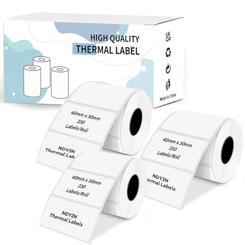 NDYIN Thermal Labels for N20 Label Maker,1.57"x1.18"(40x30mm), for Barcode, Address, Mailing, Logo, Business, Name Tag, 3 Rolls, 230 Labels/Roll, - Image 1