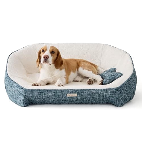 Aurapaws Orthopedic Dog Bed for Medium Small Dogs up to 120lbs, 48D Extra Thick One-Piece Memory Foam Dog Bed, Never Sag Pet Sofa Couch with 3 Removable Washable Covers (Plush, Cooling, Leather) & Toy - Image 1