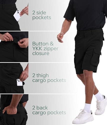 NATUVENIX Hiking Shorts Men Quick Dry Mens Cargo Fishing Shorts for Men Lightweight Golf Shorts Stretch Summer Work Black - Thumbnail 6