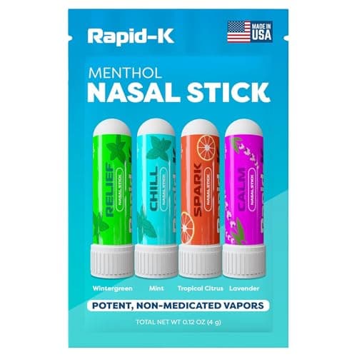Rapid-K Nasal Inhaler Stick 4 Pack – Nausea & Sinus Relief, Motion Sickness & Morning Sickness – Non-Medicated Menthol Aromatherapy Inhalers – Mint, Wintergreen, Lavender, Tropical Variety Pack - Image 1
