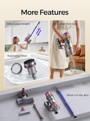 Cordless Vacuum Cleaner, 600W/55Kpa 70mins Stick Vacuum with Anti-Tangle Brush&Touch Screen,6-in-1 Vacuum Cleaners for Home,Hardwood Floors,Pet Hair,Carpet - Thumbnail 6