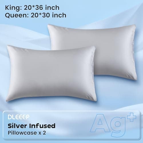 Silver Infused Pillowcases – Cooling Pillow Cases with Silk, Softness Breathable Temperature-Regulating Pillow Cover, Odor Control Freshness Sleep for Hot Sleepers - 2 Pack, SilverGrey Queen 20"x30” - Thumbnail 2