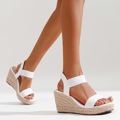 Jeossy Women's Espadrille Wedge White Sandals Comfortable Platform 3.5 Inch Wedges Heel with Arch Support, Summer 8801 Sandals for Beach, Wedding, Casual & Dressy Wear, Size 10(DJY8801 White 10) - Thumbnail 6