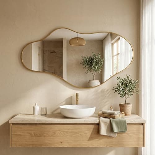 potijo Irregular Wall Mirror 24"x43" Gold Abstract Asymmetrical Mirrors for Wall, Decorative Wavy Mirror for Entryway, Bedroom, Cloakroom, Living Room, Aluminum Alloy Frame - Image 1