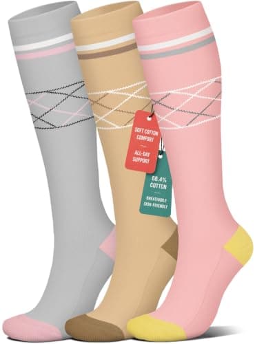 Cotton Compression Socks for Women&Men-Knee High Cute Support Sock for Nurses, Pregnancy, Travel 2XL - Image 1