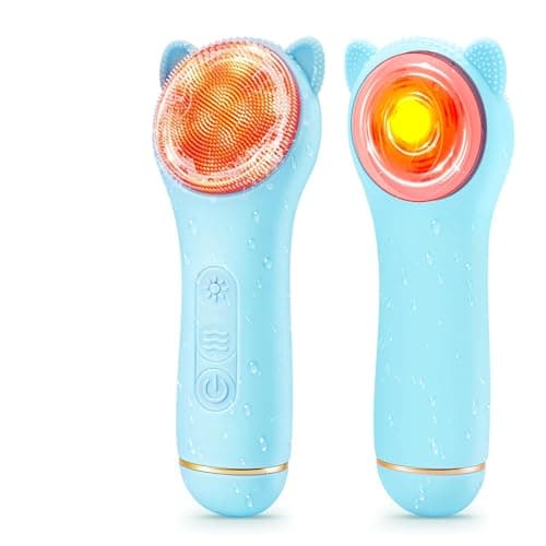 Face Scrubber Facial Cleansing Brush - Silicone Waterproof Rechargeable Electric Exfoliator Scrubber with Heated, 7 Colors LED Light Therapy, Makeup Remover Cleansing and Massaging (Blue) - Image 1