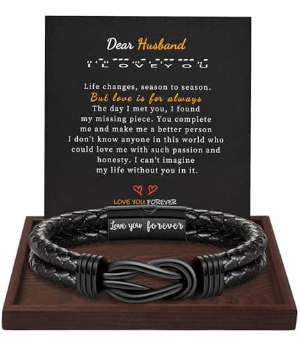 Btysun Husband Gifts Mens Leather Bracelet Anniversary Birthday Gift for Husband Cool Black Braided Layered Leather Cuff Bracelets Thank You I Love You Gifts for Him Men Christmas Gifts, 7.5 Inches - Image 1