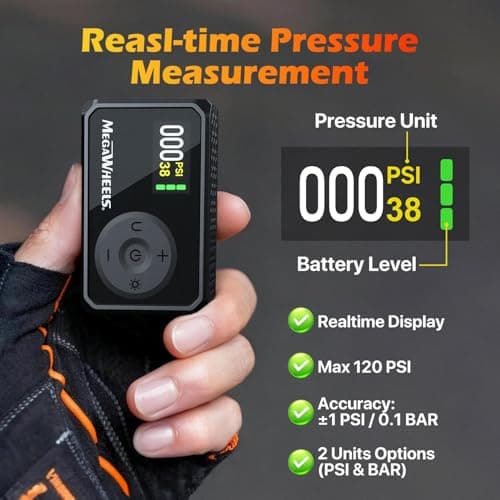 MEGAWHEELS Mini Bike Pump, Portable Bike Pump with Presta and Schrader Valve, 120PSI Bicycle Pump with Gauge, Auto Stop, Fast Inflation for City Bike, Road Bike, Mountain Bike - Thumbnail 6