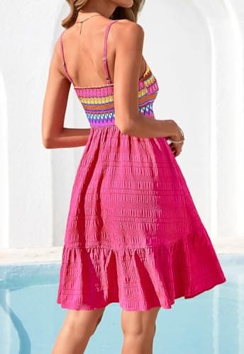 PRETTYGARDEN Womens Dresses Casual Summer Square Neck Spaghetti Strap Lightweight Textured Cami Sun Dress Beach Cover Ups (Rose Red, XX-Large) - Thumbnail 4
