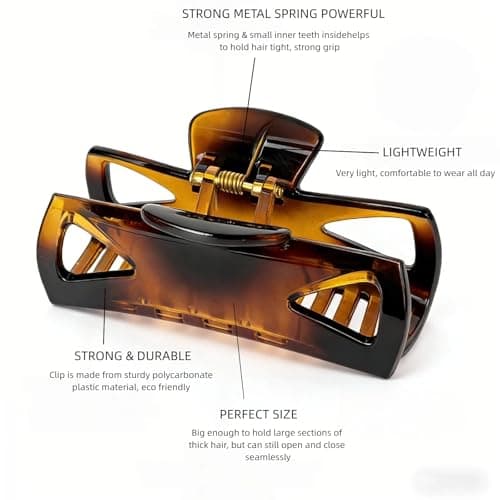 Hair Claw Clips for Women, Medium Large Square Rectangle Claw Clips for Thin Thick Curly Long Hair, Strong Hold Jaw Clips, Stylish Banana Hair Clips for Girls Hair Accessories Ideal Gifts - 2pcs Set - Thumbnail 6