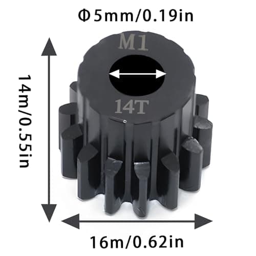 Steel Mod1 5mm Pinion Gear 1PCS, 11-28T M1 Pinion Gear Metal Hardened Steel Fit 5mm RC Motor Shaft with 3.175mm Coupler Compatible with 1/5 1/6 1/8 1/10 1/14 RC Brushless Brush Motor (14T) - Thumbnail 2