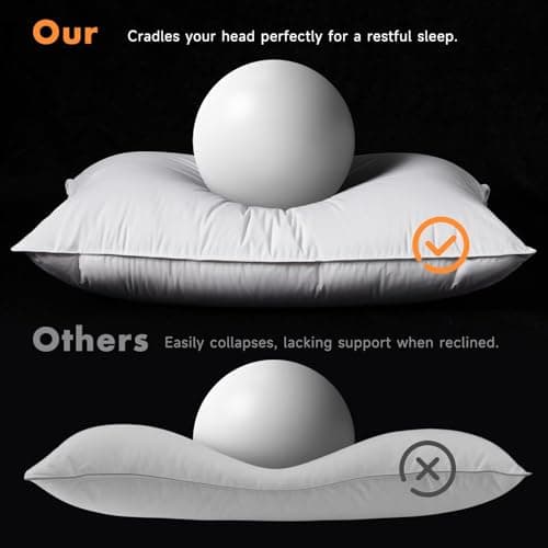 Baigee Goose Down Pillow Standard Size, Luxury Hotel Collection Bed Pillow for Sleeping,3-Chamber Design,Downproof,100% Cotton Shell (White, 19"x26") - Thumbnail 4
