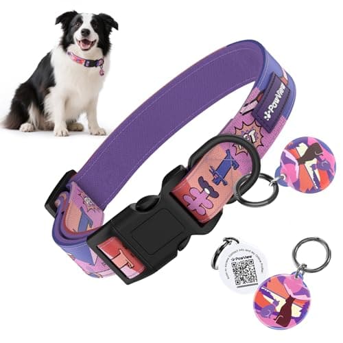 Anti-Lost Dog Collar with Smart QR ID Tag – Instant Scan to Contact Owner, No Battery No GPS Digital Pet ID Collar, Quick Release Soft Adjustable with Secure Metal D-Ring, Purple - Image 1
