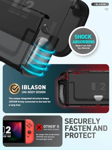 i-Blason for Nintendo Switch 2 Case 2025, Durable Slim Matte Clear Anti-Fingerprint Protective Hard Case with Dockable Comfortable TPU Grip Compatible with Controller & Docking Station - Black - Thumbnail 4