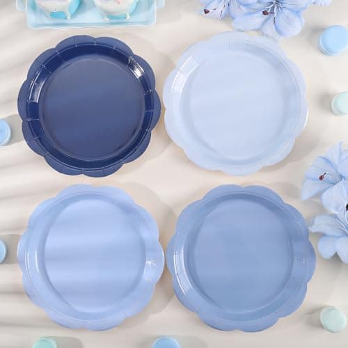 NatNarr 48 Pcs Dusty Blue Paper Plates, 9 Inch Blue Gradient Plates Scalloped Party Plate Disposable Dinner Dessert Plate for Easter Boy Baby Shower Birthday Wedding Party - Thumbnail 3