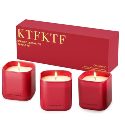 KTFKTF Scented Candle Gift Set for Women,3 Pack 4.2oz Natural Soy Wax Candles, Apple Cinnamon, Pumpkin Nutmeg & Cedarwood Amber, Long Lasting Aromatherapy Candles for Home, Birthday Holiday Gifts