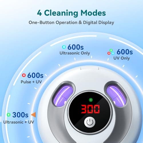 Dental Ultrasonic Retainer Cleaner Machine: 45kHz Dental Cleaning Pod for Denture, Mouth Guard, Night Guard, Aligner, Braces, Toothbrush Head & Jewelry, UV Cleaner with Digital Timer & 4 Modes, White - Thumbnail 5