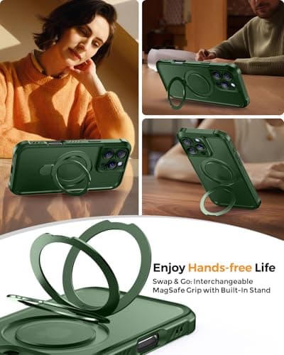 MOCCA Design for iPhone 16 Pro Max Case with Magnetic Invisible Stand [Full Camera Protection] [Compatible with Magsafe] Military Drop Shockproof Translucent Matte Phone Case Cover 6.9",Dark Green - Thumbnail 4