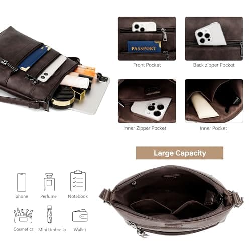 Kiss Sea Crossbody Bags for Women Leather Travel Crossbody Purse with Tassel and Adjustable Strap Coffee - Thumbnail 4