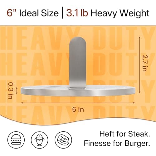 SHUNLIAN Smash Burger Press, 6 Inch Heavy Duty Burger Smasher Tool, 3.1lb Non-Stick Smooth Stainless Steel Grill Press for Flat Top Griddle, BBQ & Kitchen Use, Ground Beef, Meats, Bacon, Steak - Thumbnail 2