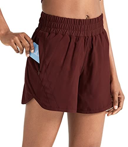 ZUTY 5" Athletic Running Shorts for Women with Zipper Pocket High Waisted Quick Dry Workout Gym Shorts with Liner Red 3XL - Image 1