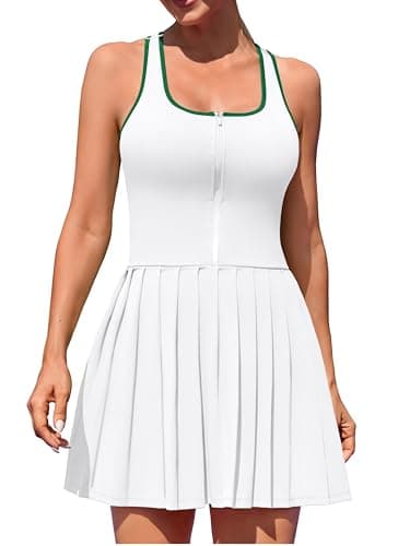 ATTRACO Tennis Dress for Women with Pockets Seamless Tennis Outfits Lockable Zip Golf Dress White XS - Image 1
