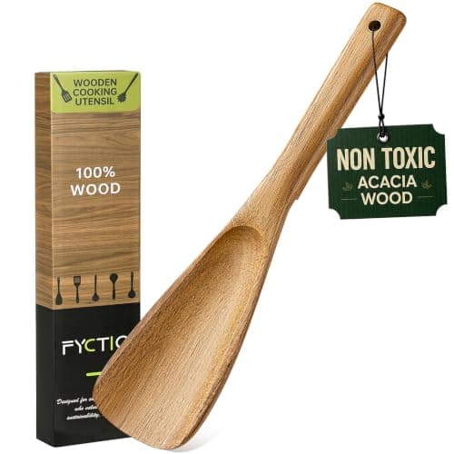 Wooden Spatula Spoon for Cooking, Multifunction Spatula with Built-In Resting Notch, Cooking Spoon for Nonstick Cookware, Natural Non-Toxic Acacia Wood Kitchen Utensils,12 x 2.8 Inch - Image 1