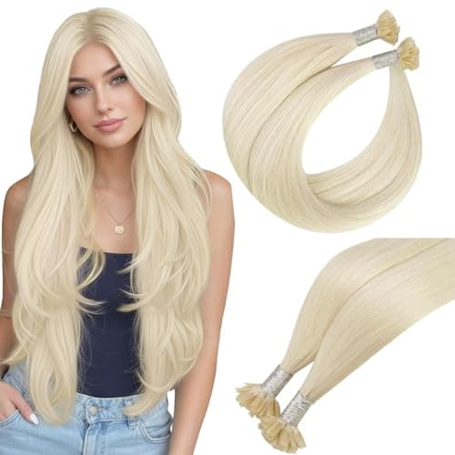 Easyouth 18 Inch U Tip Hair Extensions Human Hair Blonde, Utip Hair Extensions Human Hair White Blonde, 50G 50S, Soft, Keratin U Tip Hair Extension, for Medium Length Hair