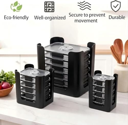 Black 3 Pack Food Container Lid Organizer for Rubbermaid Brilliance - Thumbnail 6