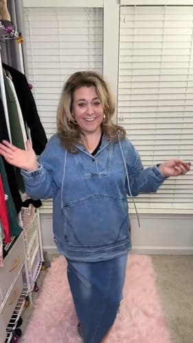 STOLKISS Women Denim Jacket Hoodies Casual Button Down pullover Long Sleeve Jean Tops Jacket Trendy Cropped Sweatshirt with Pockets - Thumbnail 3