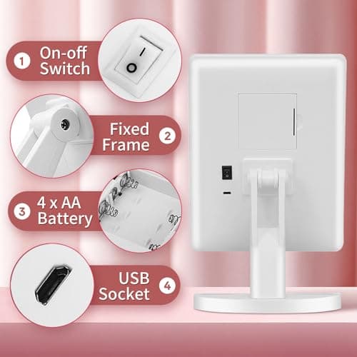 KOOKIN Lighted Vanity Makeup Mirror 16 Led Lights 180 Degree Rotation Lighted Makeup Mirror Touch Screen Adjusted Brightness Desk Mirrors USB Dual Supply Bathroom Light Up Makeup Mirrors (White) - Thumbnail 4