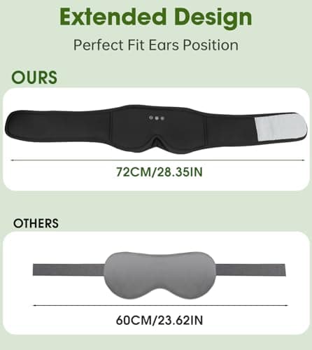 Bamboo Cotton Large Sleep Mask with Bluetooth Wireless Headphones - Blackout Eye Mask for Sleeping 3D Contoured Sleep Headband Ear Muffs Lengthen & Low Noise Hook for Better Experience (Black) - Thumbnail 6