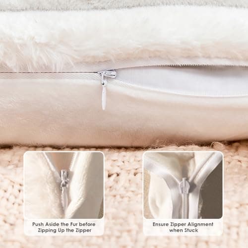 GriNeed Throw Pillow Covers Decorative Faux Fur Set of 2 12x20 Inch Pillow Covers, Soft Cream White Lumbar Plush Striped Pillowcases for Couch Sofa Bed Living Room, Fluffy Cute Home Boho Accent Decor - Thumbnail 3