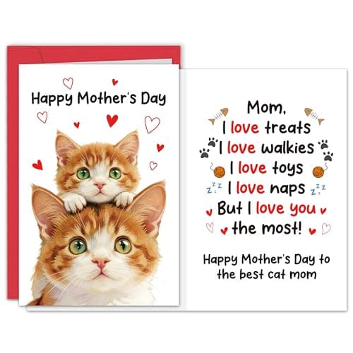 Qiyepbro Mothers Day Card for Cat Mom, Funny Mothers Day Cards Gifts from Cat, Cat Mom Gifts for Mom Daughter Sister, Aunt, Wife, Best Friends, BFF, Coworkers- You're My Favorite Human - Image 1