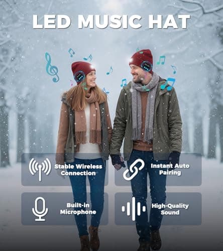 HEYAXA Bluetooth Beanie Hat, USB Rechargeable 4 LED Wireless Music Running Headlamp Cap, Fathers Day Dad Gifts for Husband, Dad, Birthday Gifts for Men, Dad, Father, Women, Him, Her, Red - Thumbnail 3
