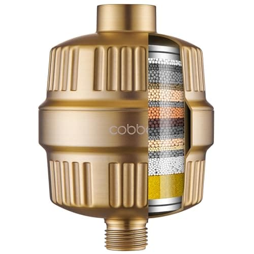 Cobbe HD HEAVY DUTY High Output Shower Filter – 99% REMOVAL Shower Head Filter for Hard Water, Heavy Metals, Chlorine and Harmful Substance, Improve your skin and hair - Brushed Gold